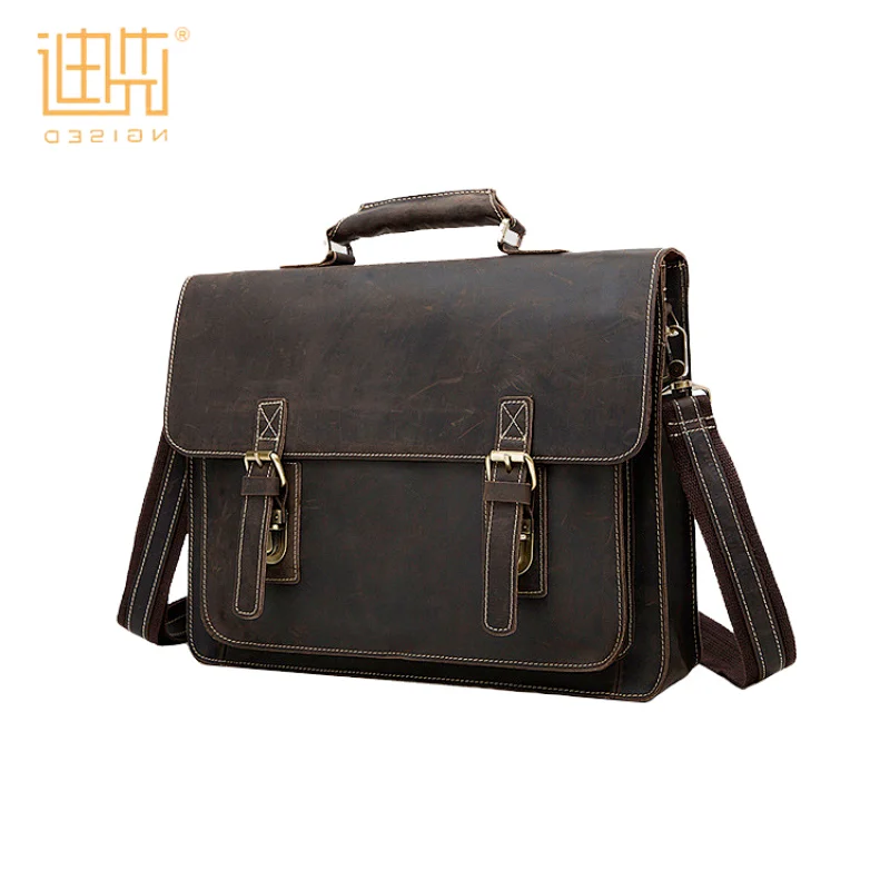 OEM custom fashion mens black coffee business office briefcase leather shoulder laptop messenger bag