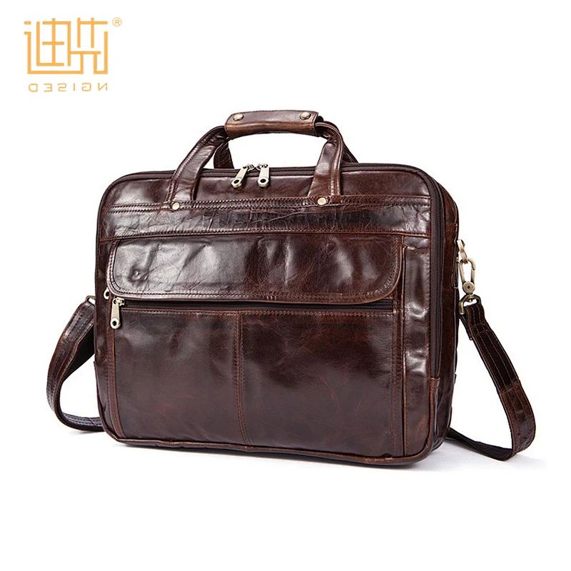 Factory supplier mens organizer cow leather business crossbody laptop briefcase