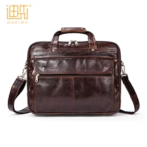 Factory supplier mens organizer cow leather business crossbody laptop briefcase