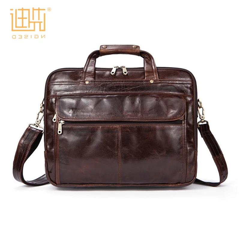 Factory supplier mens organizer cow leather business crossbody laptop briefcase