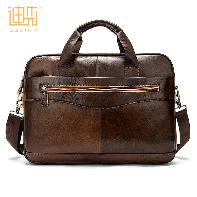 Customized new tide hardware shoulder strap durable coffee color cowhide leather laptop bag