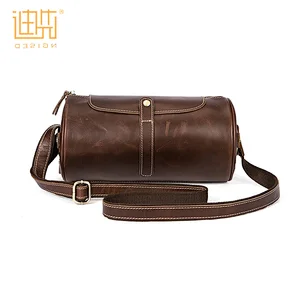 Lightweight and portable fashionable real cowhide leather shoulder cylinder shape crossbody bag
