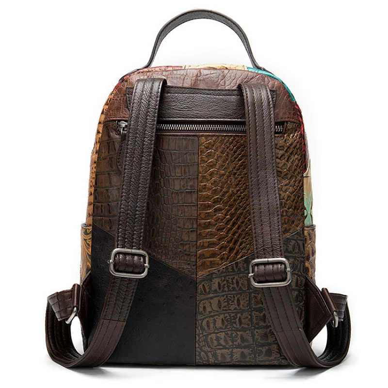 Custom logo womens fashion retro multi color leather splice backpack