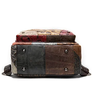 Custom logo womens fashion retro multi color leather splice backpack