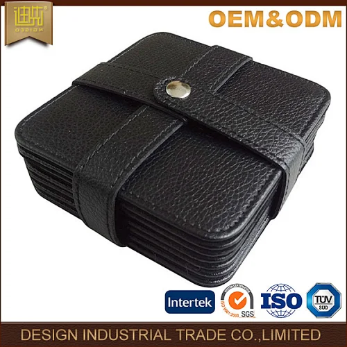 drink coaster high quality black PU leather coaster set
