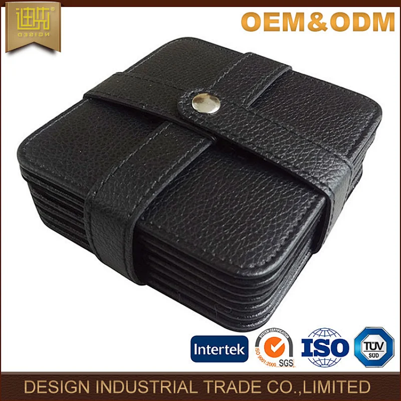 drink coaster high quality black PU leather coaster set