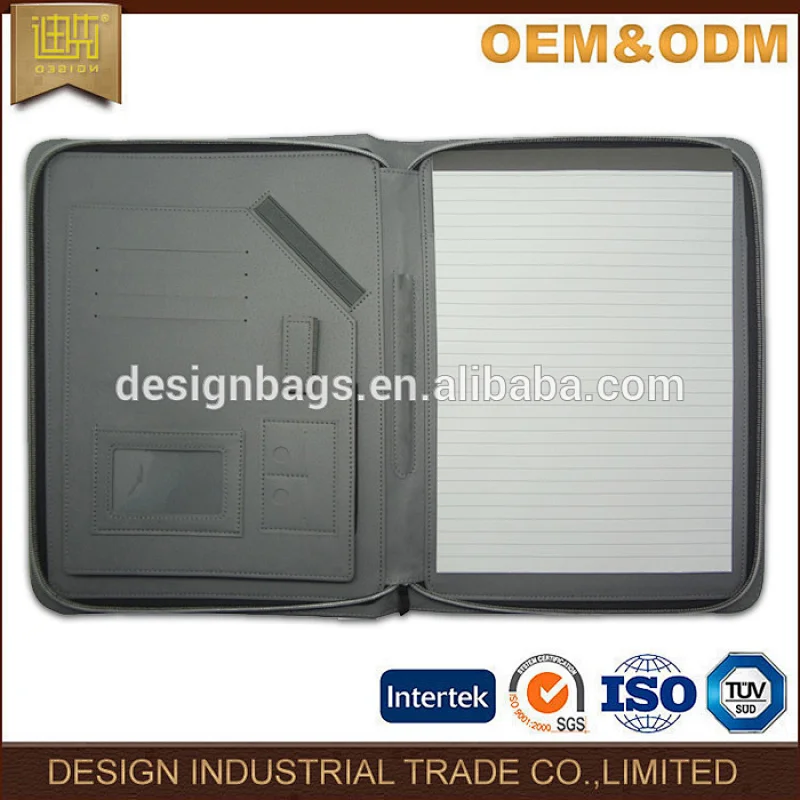 Travel khaki document file folder bag with white zipper