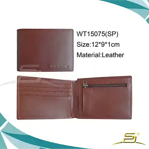 leather wallet with metal logo