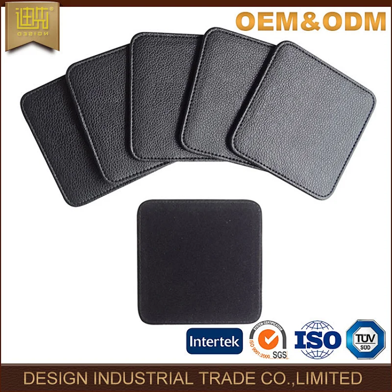 drink coaster high quality black PU leather coaster set
