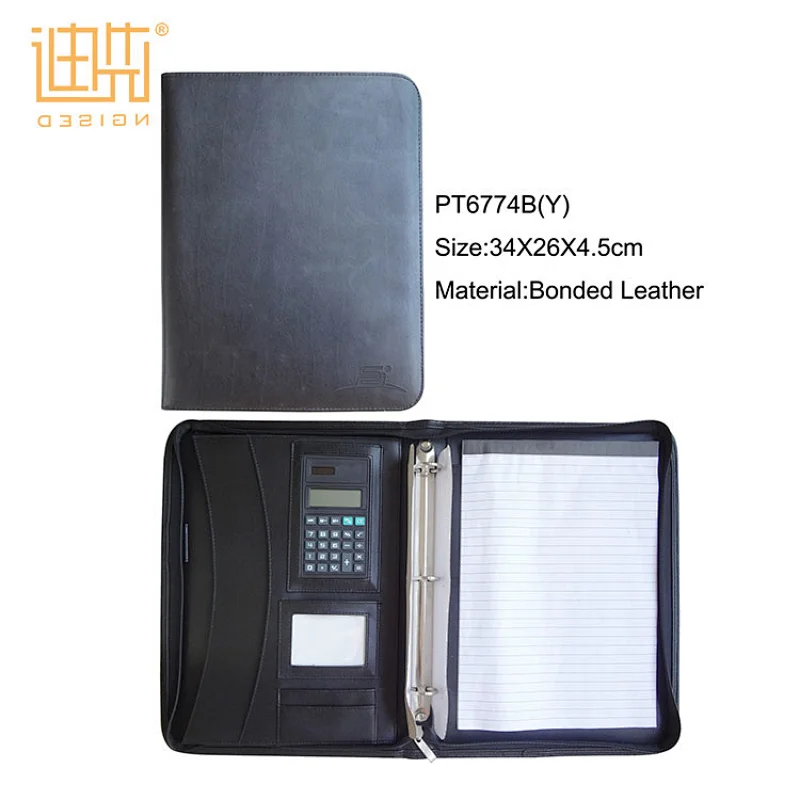 High quality fashion office conference black a4 leather portfolio folder
