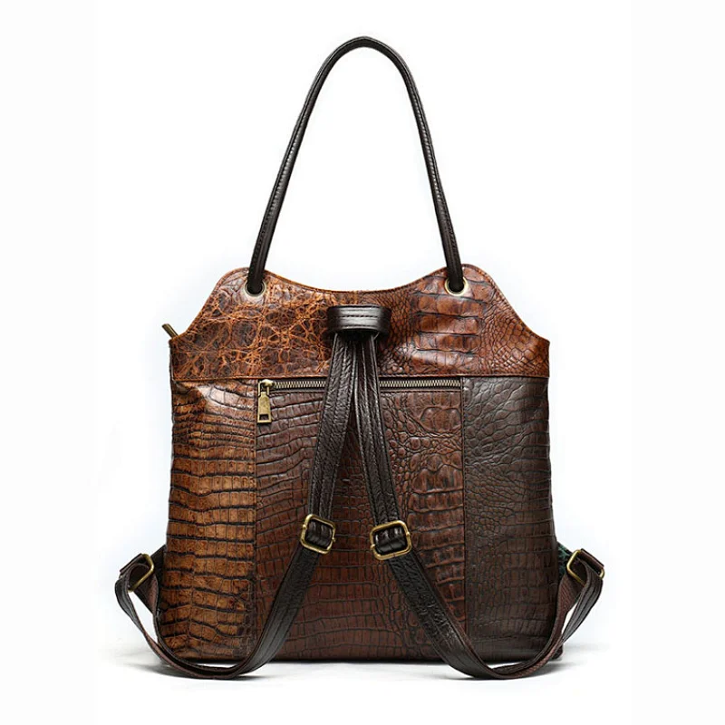 Western retro fashion ladies school bag genuine leather embossed tassel handbag multifunctional women backpack