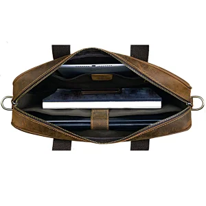 Custom natural retro brown crazy horse cow hide leather laptop briefcase