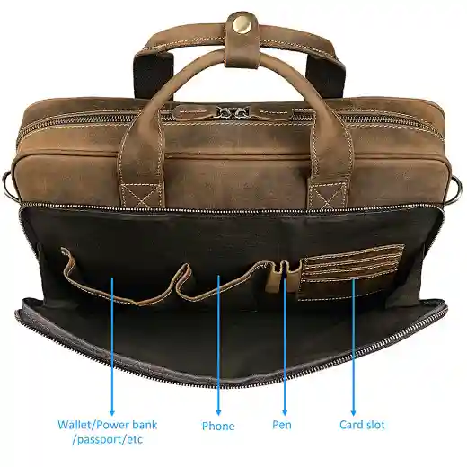 cow hide leather laptop briefcase