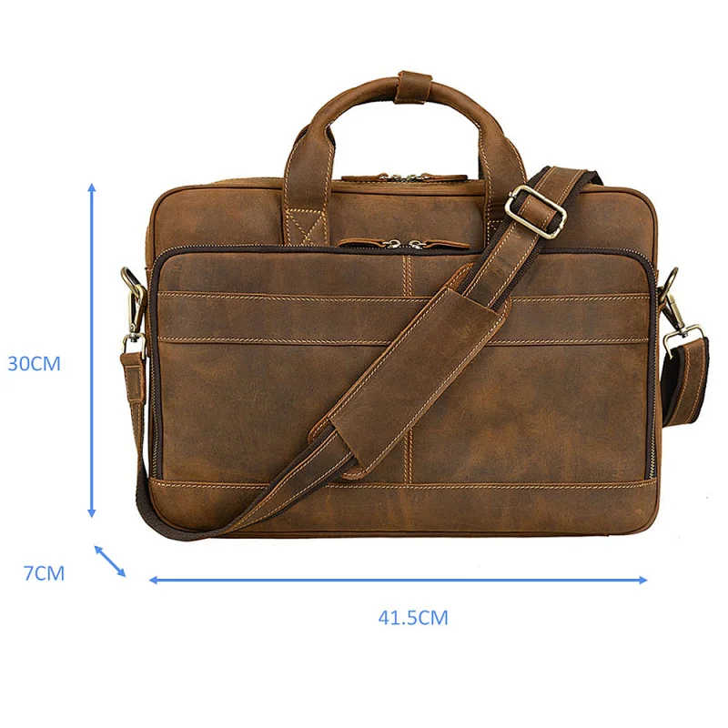 Custom natural retro brown crazy horse cow hide leather laptop briefcase