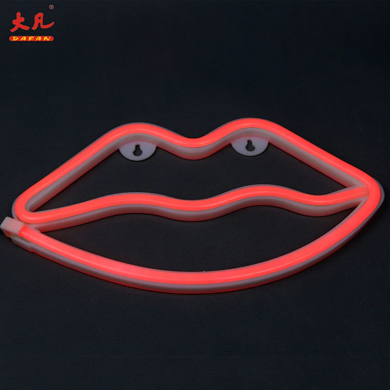 Mouth shape double sided outdoor led open sign usb neon light room lighting neon signs