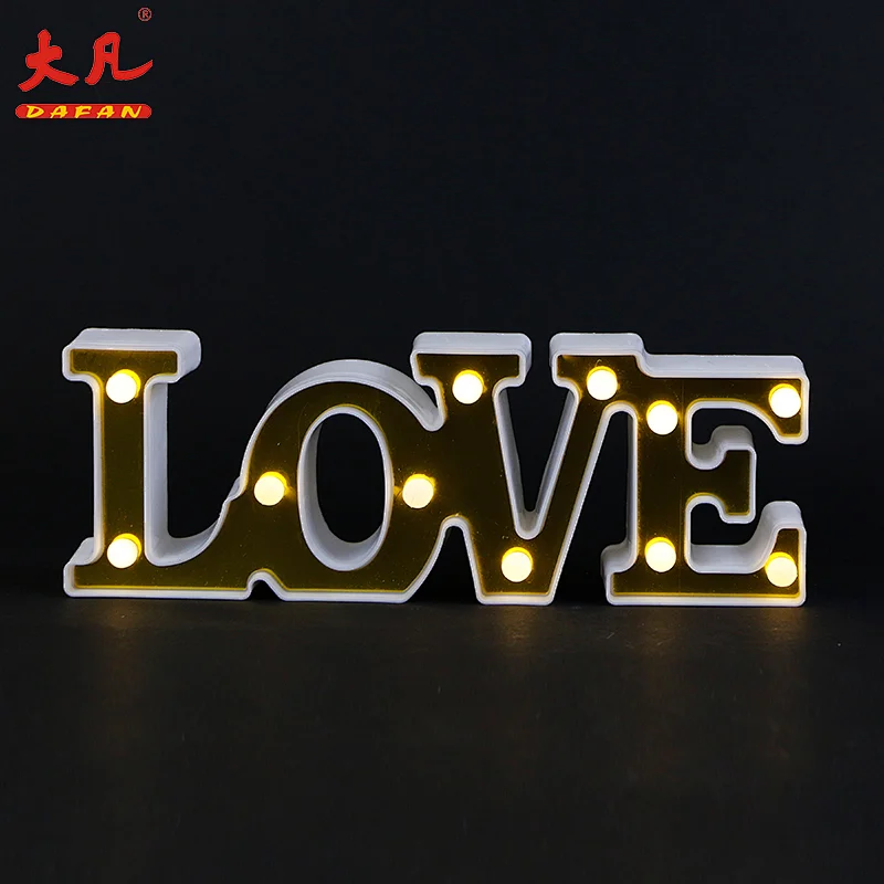 love shape 3d led alphabet letter plastic marquee battery lighting led