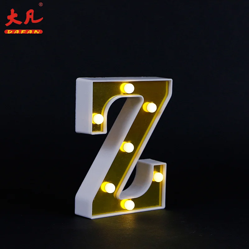 Z形状金色3d led字母标志装饰婚礼字母led电池led字母