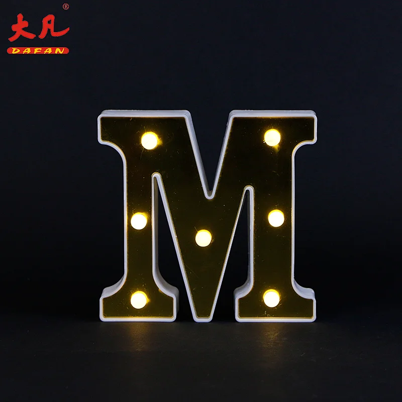 M shape word plastic light wedding lighting led factory price golden cheap table lamp