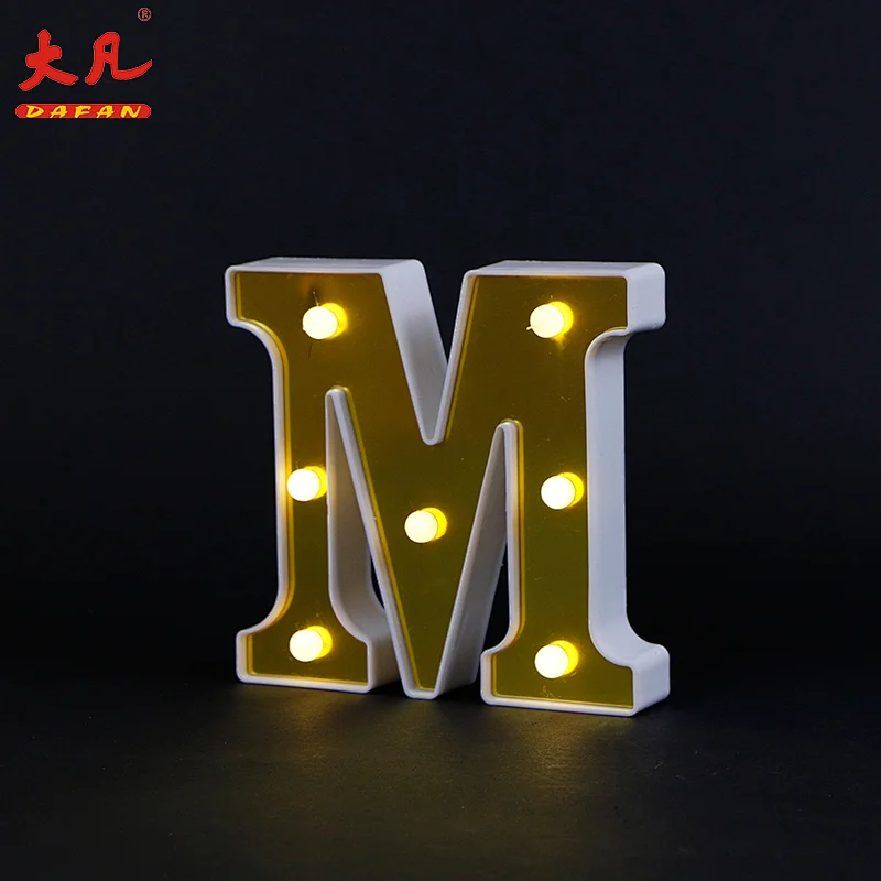 M shape word plastic light wedding lighting led factory price golden cheap table lamp