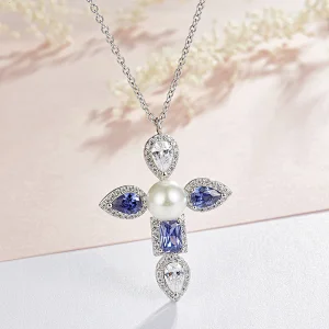 Cross  Pendant  Pearl + Mosaic Zircon Pendant large jewelry factory,OEM/ODM Jewelry Trade processing customized,Wholesale jewelry manufacturer