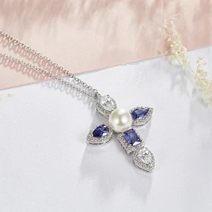 Cross  Pendant  Pearl + Mosaic Zircon Pendant large jewelry factory,OEM/ODM Jewelry Trade processing customized,Wholesale jewelry manufacturer