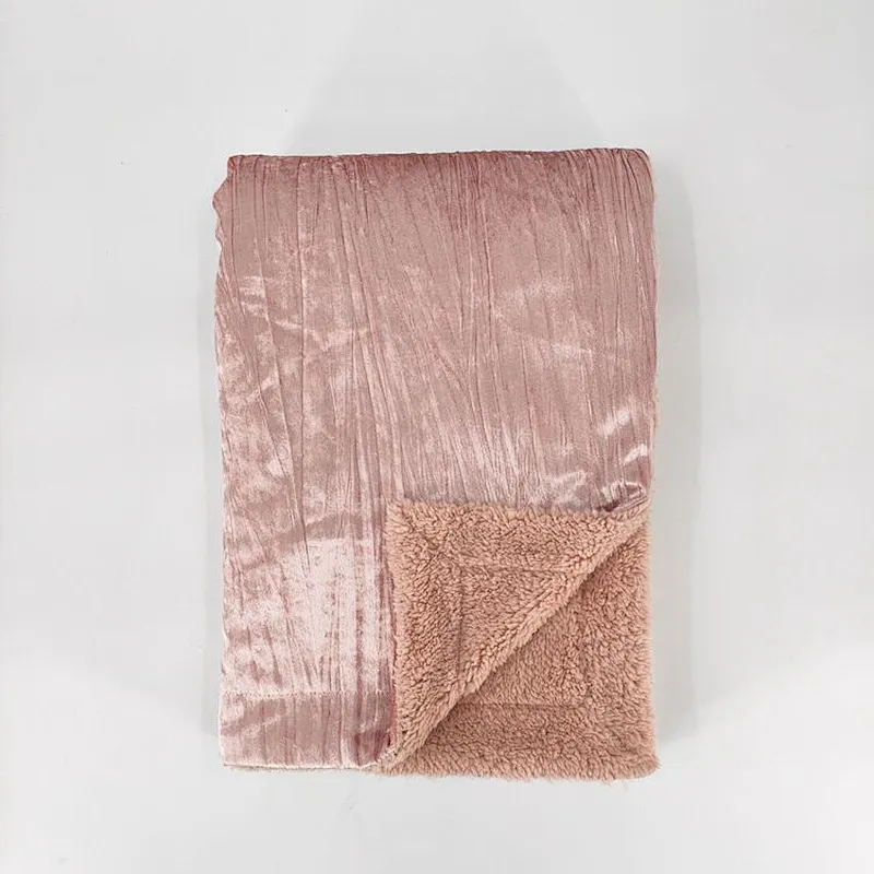 100% Polyester Double Layer Pleated Velvet Sherpa Blanket