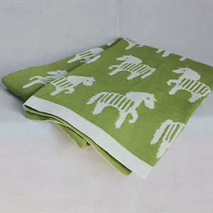 100% Cotton Super Soft Hot Selling Horse Pattern Knitted Baby Blanket