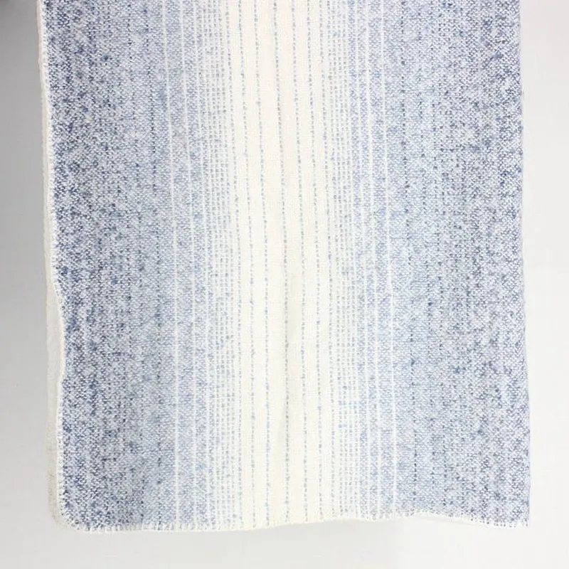 Acrylic/Polyester Blue Stripe-graded Blanket With Sherpa Backing