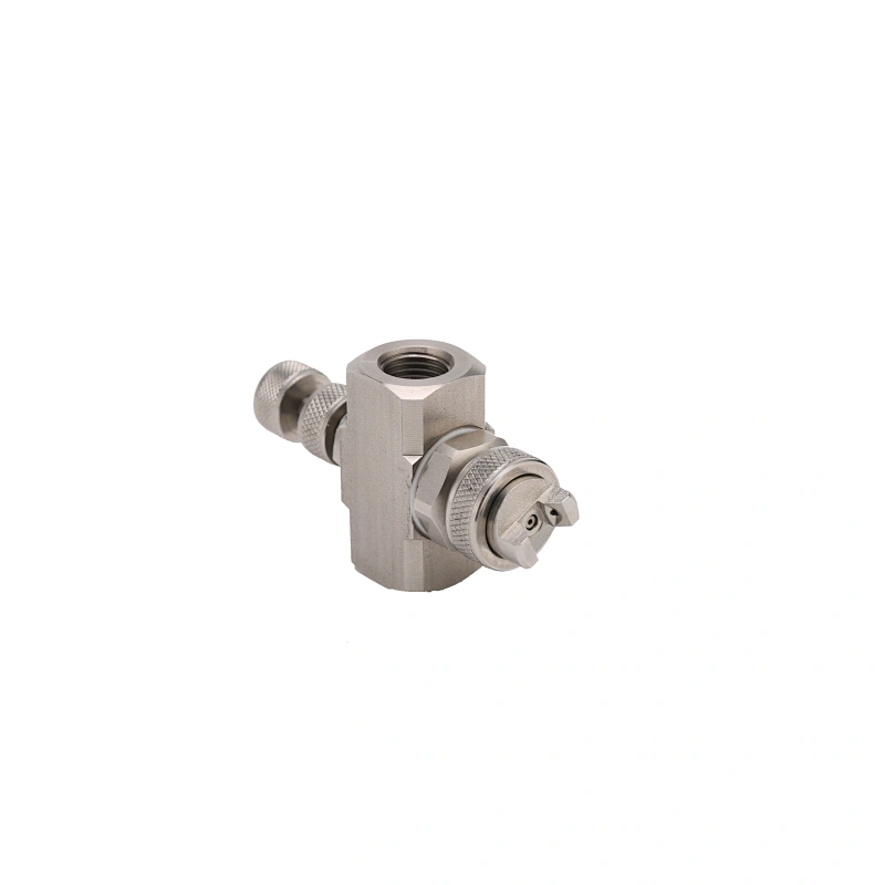 Air atomizing nozzles with shut-off needles