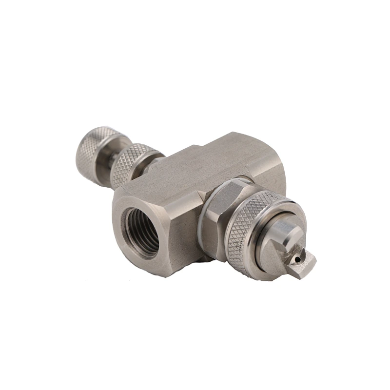Air atomizing nozzles with shut-off needles