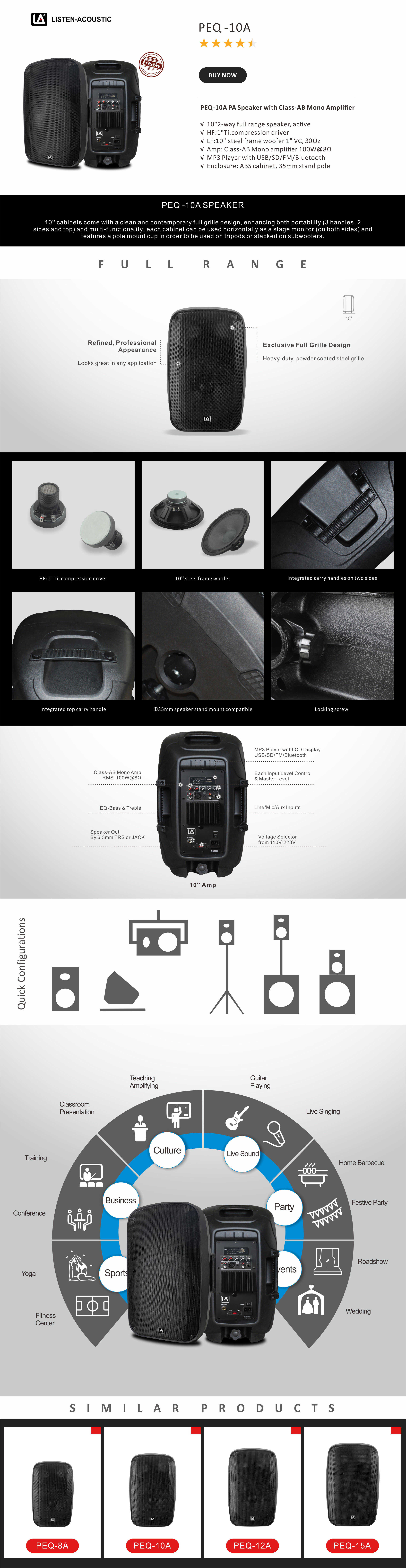 Active PA Speaker, powered subwoofer home audio,10 inch subwoofer, powered subwoofer, ABS Molded PA Speakers