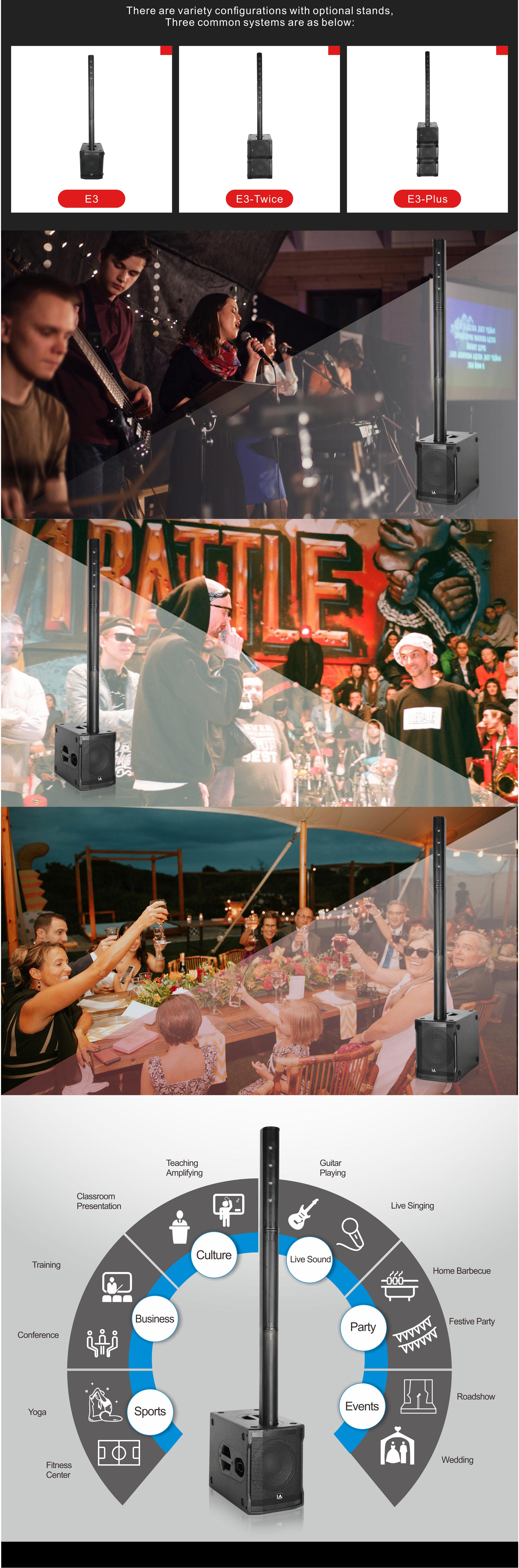 Column Speakers, Powered speakers, DJ speakers, portable Bluetooth speakers