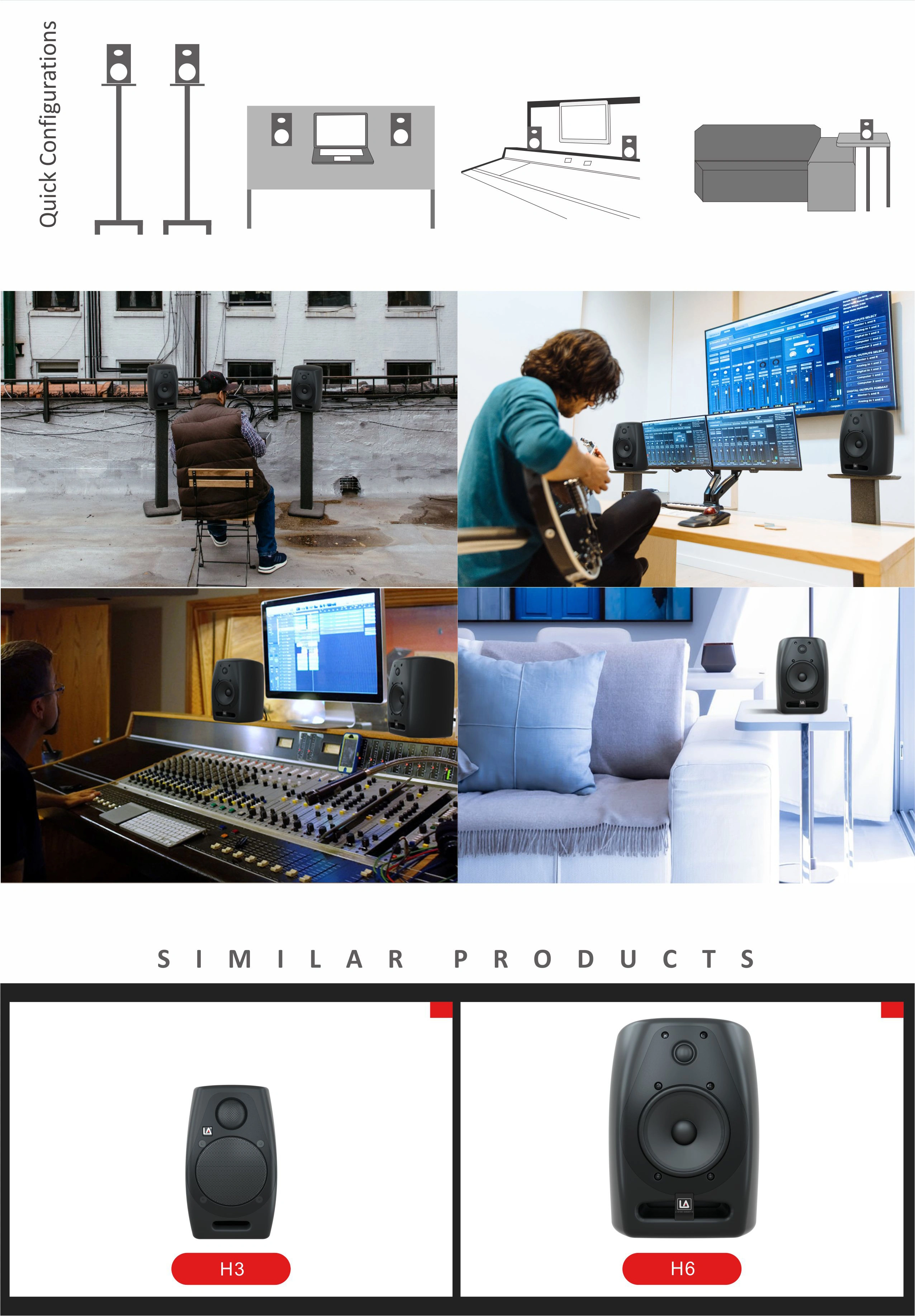 active studio monitor speakers, monitor studio, studio active, Studio Monitors, h6 2 way active bi amp studio monitor, H6 Series Monitor Speakers