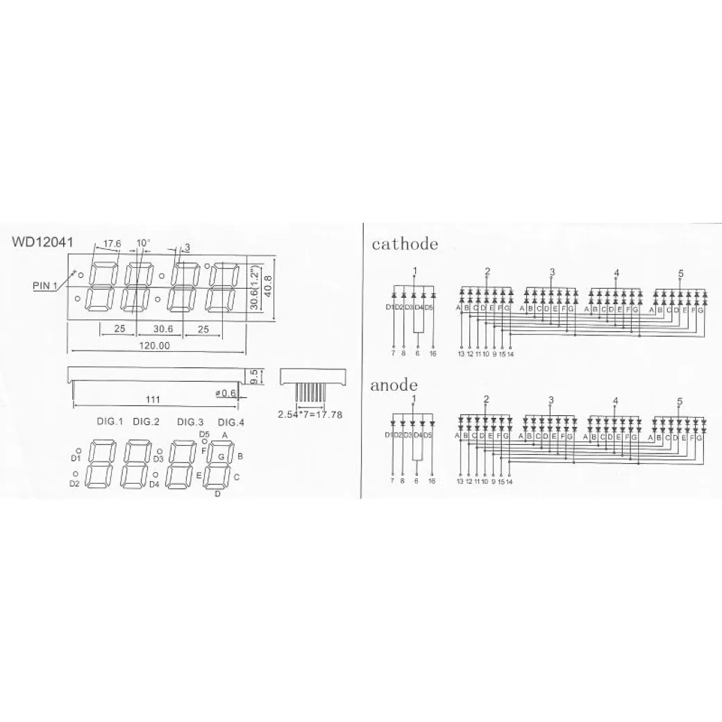blue 4 digit 7 segment led display 1.2inch