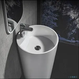 Artificial Stone Italian Style White Poly Marble Wash Pedestal Basin