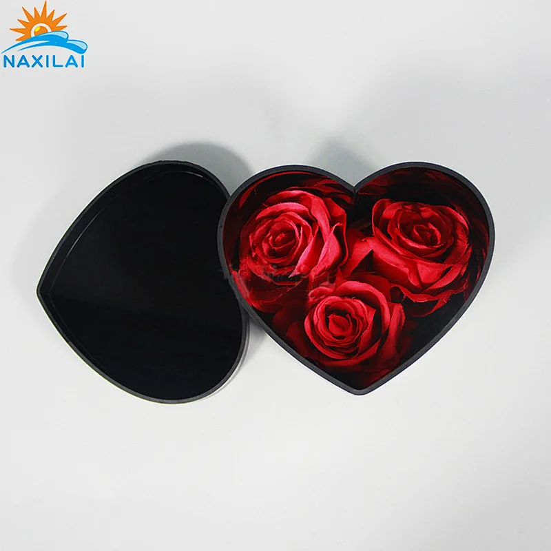 Naxilai 9 Holes Heart-shape Black Acrylic Flower Box With Lid