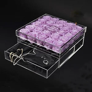 Naxilai 25 Holes With Drawer Clear Acrylic Roses Flowers Box