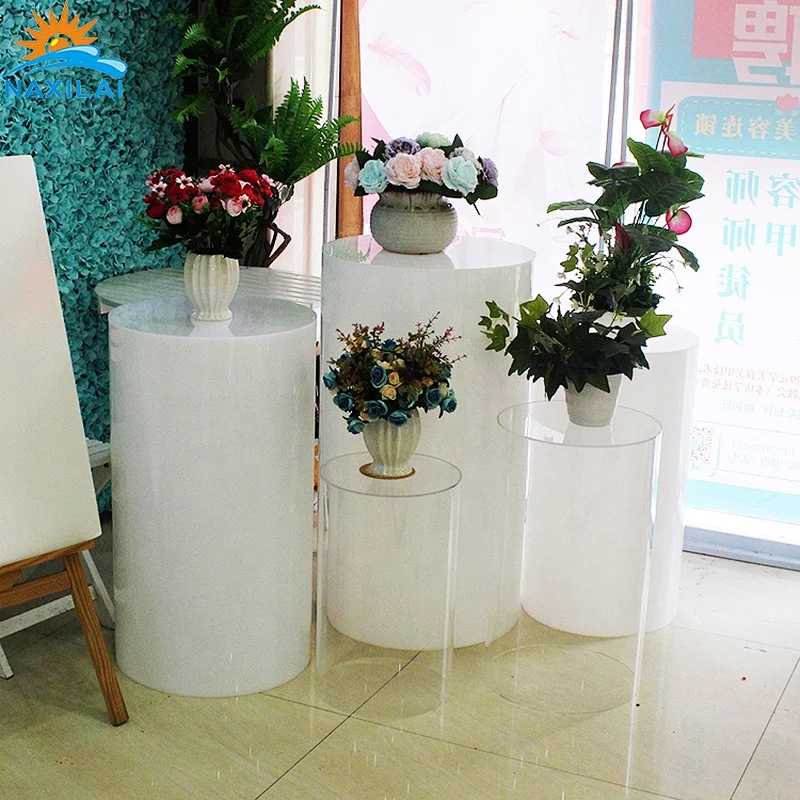 Naxilai White Cylindrical Flower Display Plinths Stand