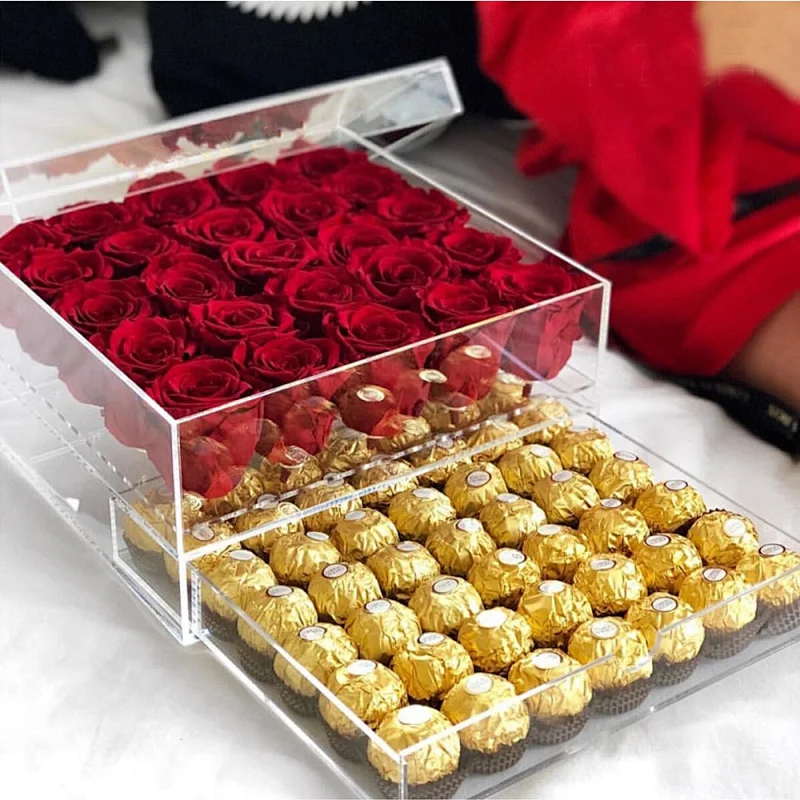 Naxilai 25 Holes With Drawer Clear Acrylic Roses Flowers Box