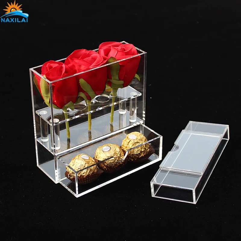 Naxilai 3 Holes With Drawer Rectangle Acrylic Flower Box