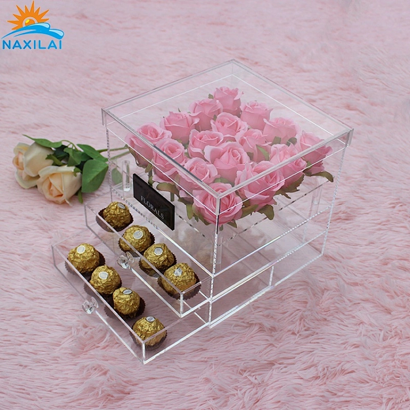 Naxilai 16 Holes With Two Drawer Square Clear Acrylic Flower Box