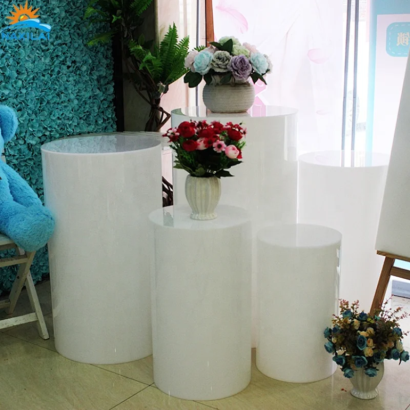 Naxilai White Cylindrical Flower Display Plinths Stand