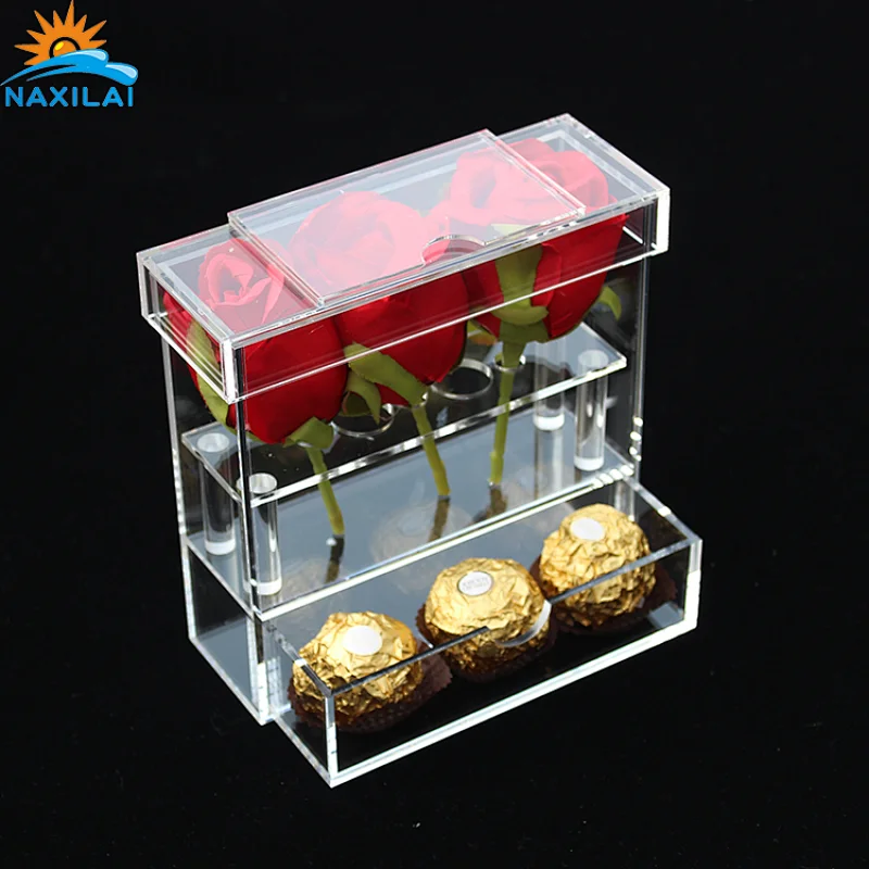 Naxilai 3 Holes With Drawer Rectangle Acrylic Flower Box
