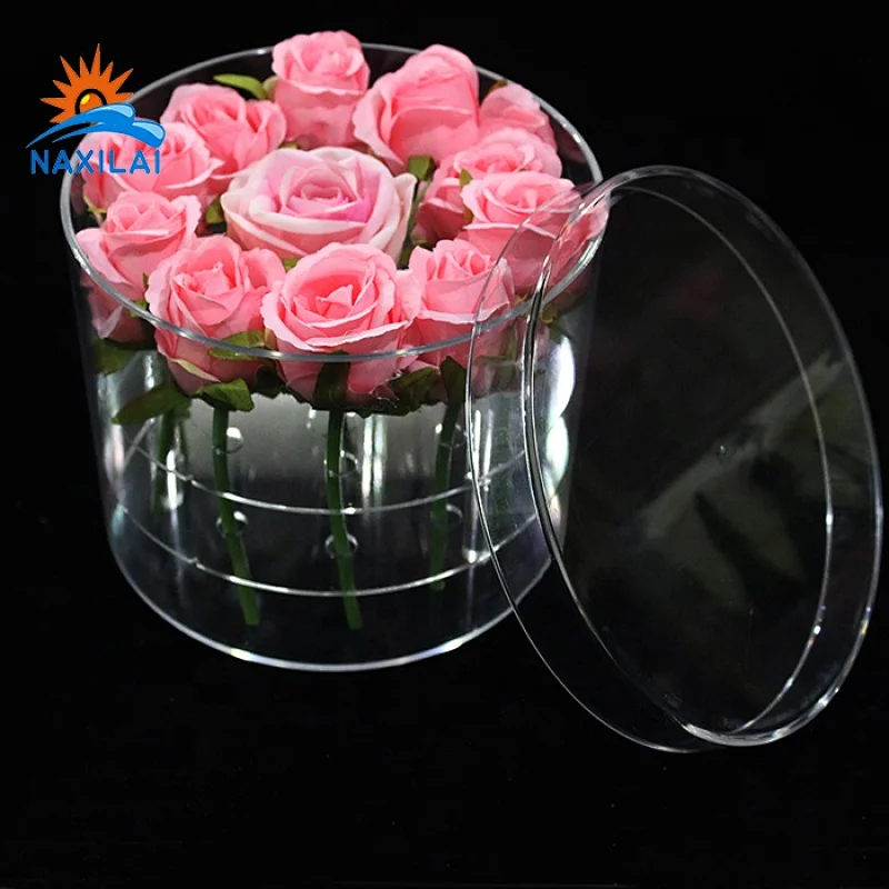 Naxilai 9 holes round clear plexiglass acrylic rose box