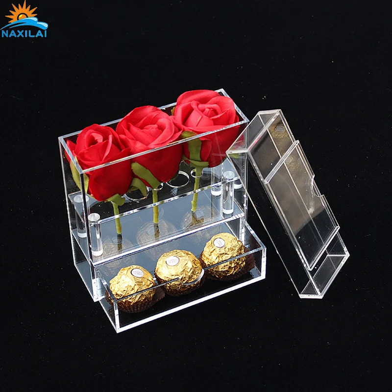 Naxilai 3 Holes With Drawer Rectangle Acrylic Flower Box