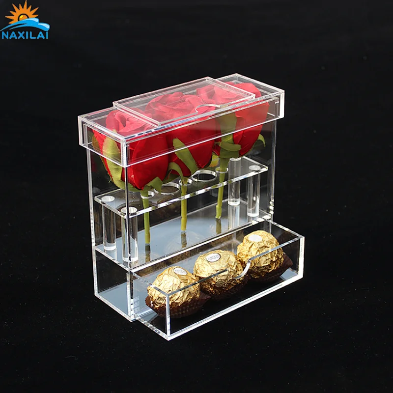 Naxilai 3 Holes With Drawer Rectangle Acrylic Flower Box