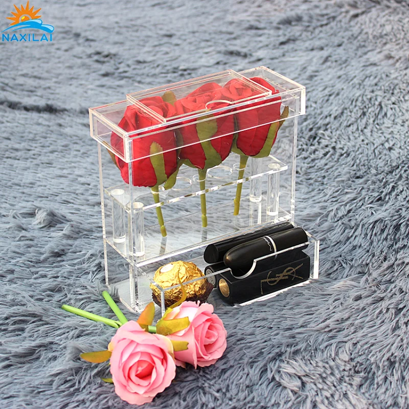 Naxilai 3 Holes With Drawer Rectangle Acrylic Flower Box
