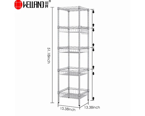 wire shelving unit with basket