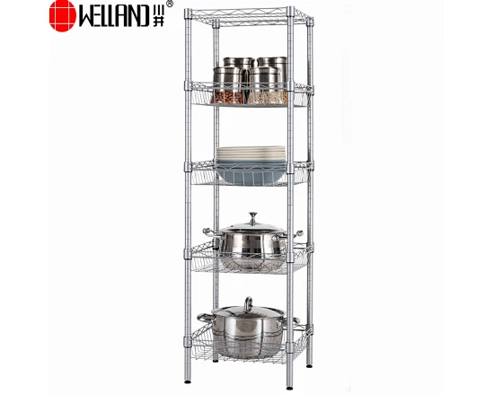 wire shelving unit with basket