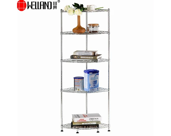 Freestanding 5 tiers adjustable metal corner shelf for storage